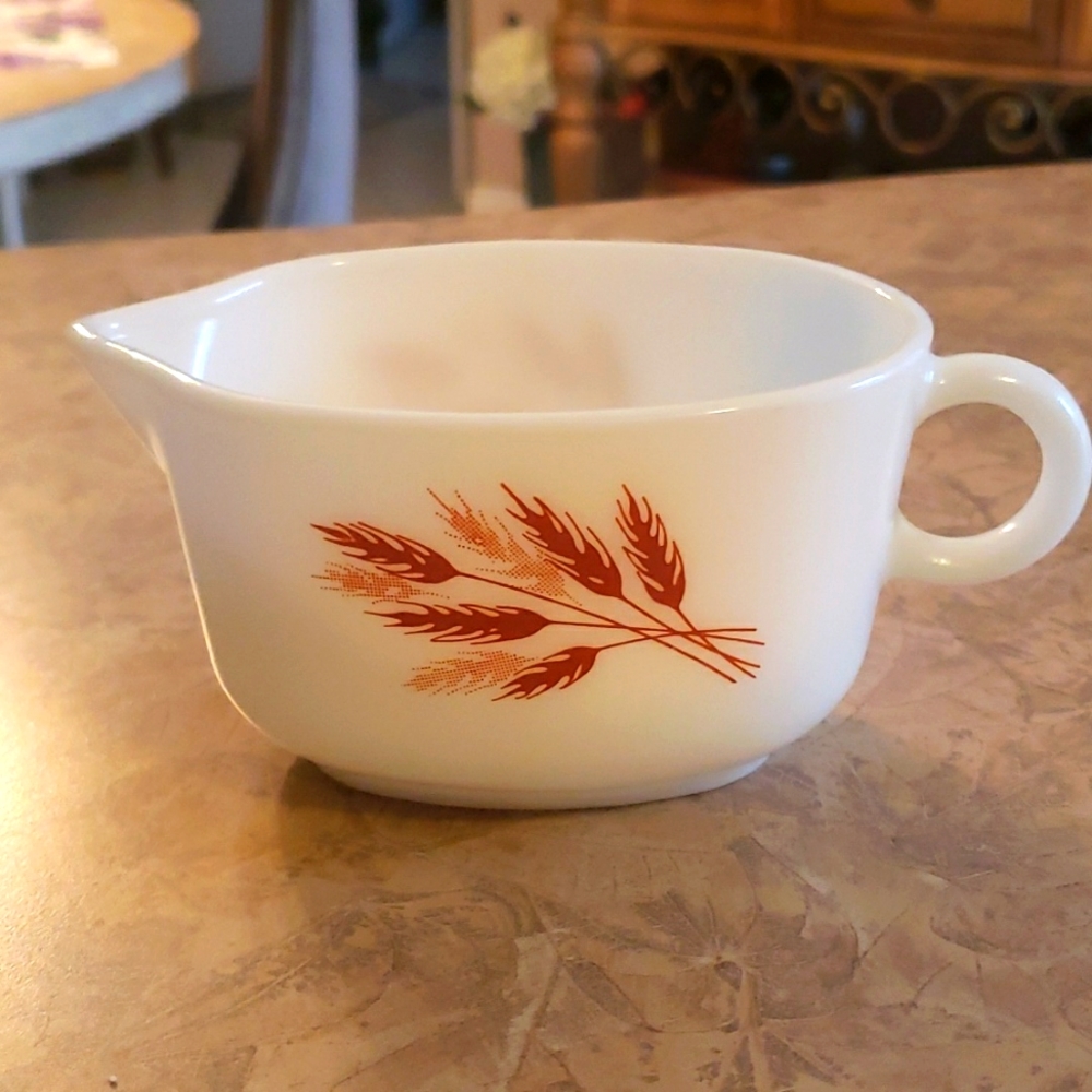 Vintage PYREX Milk Glass Autumn Harvest Wheat Gravy Boat 77-B  No Plate